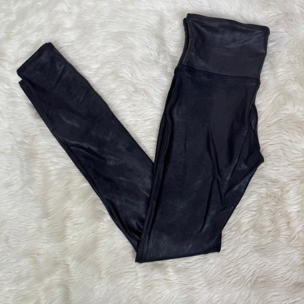 SPANX Faux‎ Leather Leggings Black High Waist Shiny Stretch Womens S P